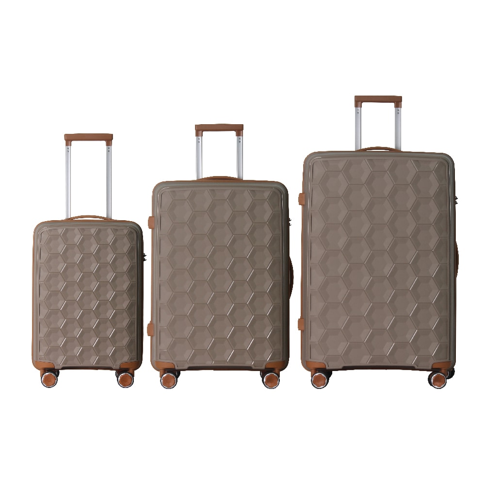 3-Piece Luggage Set Travel Lightweight Suitcases With Rolling Wheels, TSA Lock & Moulded Corner, Carry On Luggages For Business, Trip, (20"/24"/28"), Brown_voghion.com
